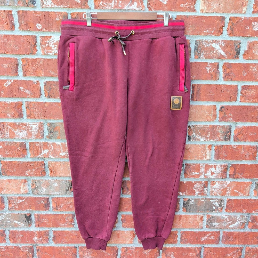 Cookies Jogger Sweatpants Mens 2XL Burgundy Plaid Trim Fleece Streetwear Pockets